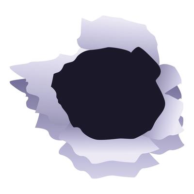 Bullet hole making torn edges in paper