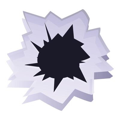 Broken glass with hole showing sharp edges from impact