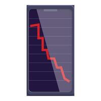 Smartphone showing red graph going down depicting financial loss vector
