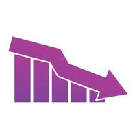 Purple gradient bar graph showing negative trend with downward arrow vector