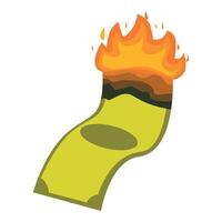 Burning banknote losing value with flames on white background vector