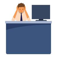 Exhausted office worker is covering his ears with his hands to avoid noise vector