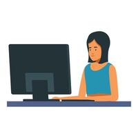Young woman working from home office using desktop computer vector