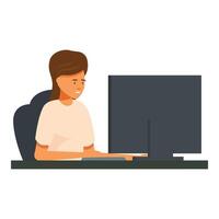 Young woman working from home typing on desktop computer keyboard vector