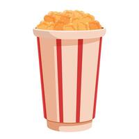 Large striped cardboard bucket overfilled with buttery popcorn vector