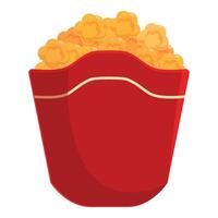 Red paper box full of delicious popcorn standing on white background vector
