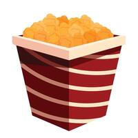 Fresh popcorn overflowing in classic striped cardboard container vector