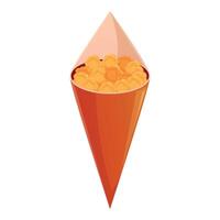 Orange paper cone overflowing with delicious crunchy caramel popcorn vector