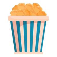 Striped bucket overflowing with buttery popcorn for a movie snack vector