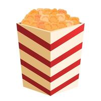 Full striped popcorn bucket standing up overflowing with popcorn vector