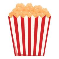 Classic red and white striped popcorn bucket overflowing with buttery popcorn vector