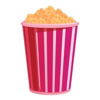 Striped popcorn bucket overflowing with buttery popcorn vector