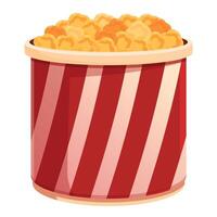 Red and white striped cardboard bucket overflowing with popcorn vector