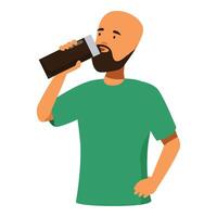 Bald man with beard drinking from reusable bottle vector