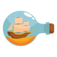 Ship in a bottle resting on the sand with cork stopper vector