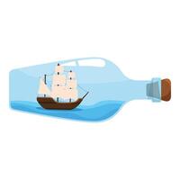 Sailboat floating in a glass bottle with cork on water waves vector