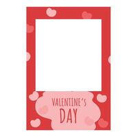 Valentine's day photo frame with red background and pink hearts vector