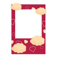 Red photo frame decorated with clouds and hearts for valentine's day vector