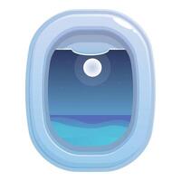 Airplane window showing night sky with moon and ocean vector