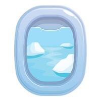 Airplane window showing icebergs floating in the ocean vector