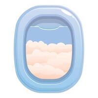 Airplane window showing blue sky and pink clouds during flight vector
