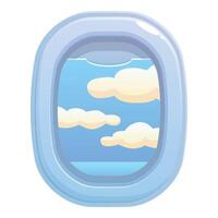 Airplane window showing clouds and blue sky during flight vector