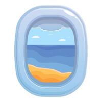 Airplane window showing beach and sea during flight vector