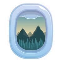 Airplane window showing mountain range with forest during flight vector
