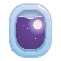 Airplane window showing moon shining in night sky vector