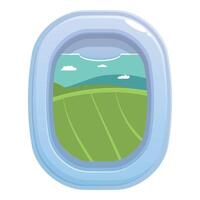 Airplane window showing green fields during flight vector