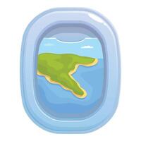 Airplane window showing tropical island with ocean and clouds vector