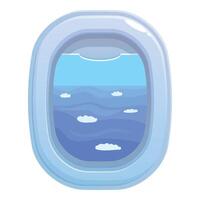 Airplane window showing ocean and clouds during flight vector