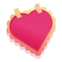 Pink heart shape being attached with tape on white background vector