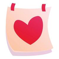 Pink sticky note with red heart fixed by adhesive tape illustrating love vector
