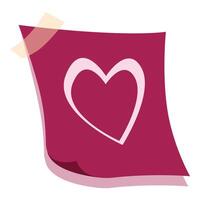 Pink paper note with heart shape drawing attached with tape vector