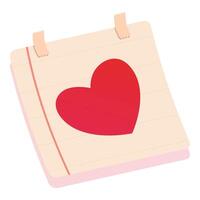 Red heart shape drawing on notebook paper attached with adhesive tapes vector
