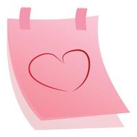 Pink sticky note paper with red heart drawing attached with tape vector