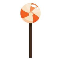 Round orange and white lollipop with long stick on white background vector