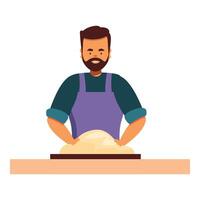 Baker kneading dough for bread making in bakery shop vector