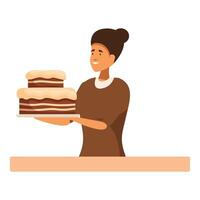 Pastry chef holding a chocolate cake with frosting vector
