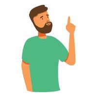 Bearded man pointing up with index finger having an idea vector