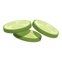 Sliced green cucumber floating on white background vector