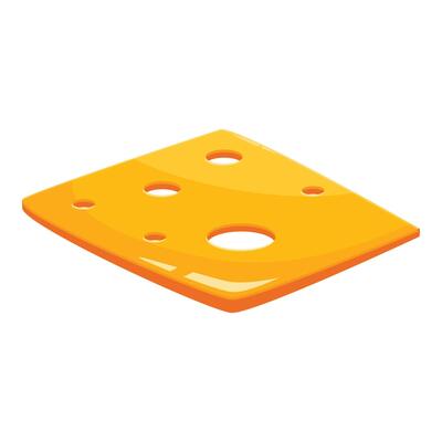 Cartoon of a square slice of swiss cheese lying flat