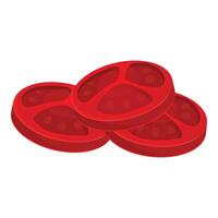 Three slices of tomato forming a stack on white background vector