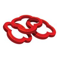Sliced red bell pepper rings floating on white background vector