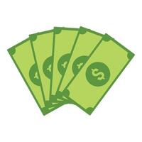 Stack of five green bills is spreading out showing dollar symbol vector