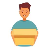 Delivery man holding cardboard box smiling delivering package vector