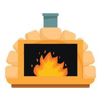 Stone oven burning with firewood creating embers for baking vector