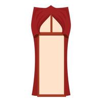 Red curtains are framing a tall window with light coming through vector