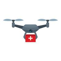 Drone delivering first aid kit for emergency medical assistance vector